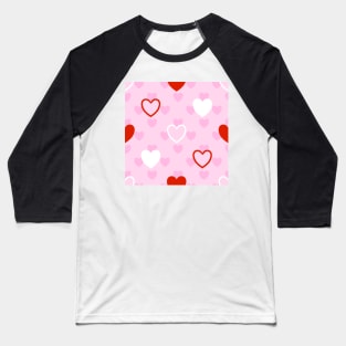 Red, White and Pink Valentine's Polka Dot Hearts Baseball T-Shirt